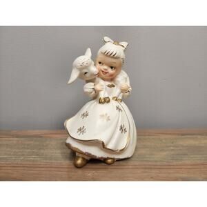 VTG Lefton Bo Peep Mary Girl Holds Lamb Sheep Nursery Rhyme Easter Figurine